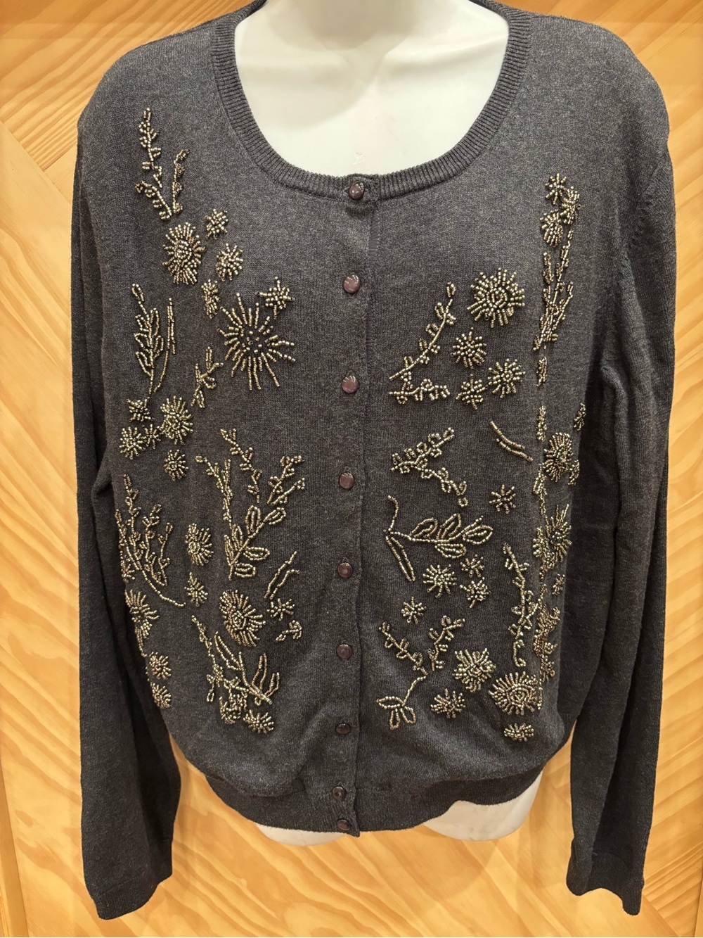 Sundance Women’s Dark Gray beaded Button-Front Sweater - Picture 3 of 6